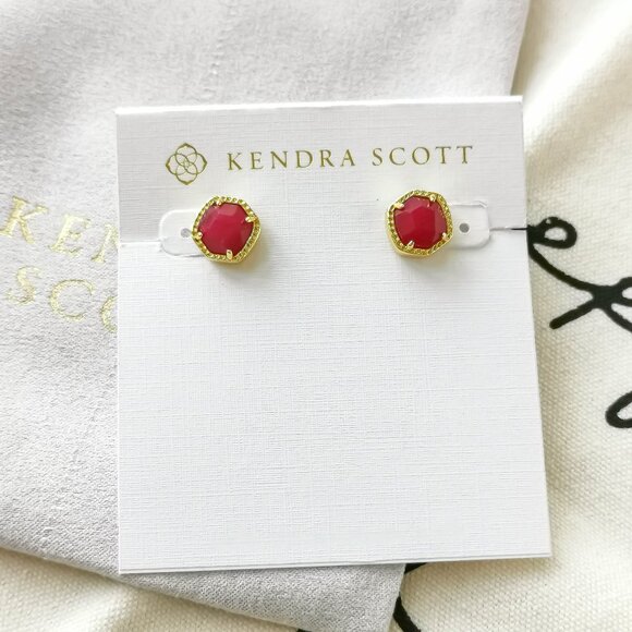 Kendra Scott Stud Earrings - Davie Raspberry Labradorite Gold - Picture 1 of 3